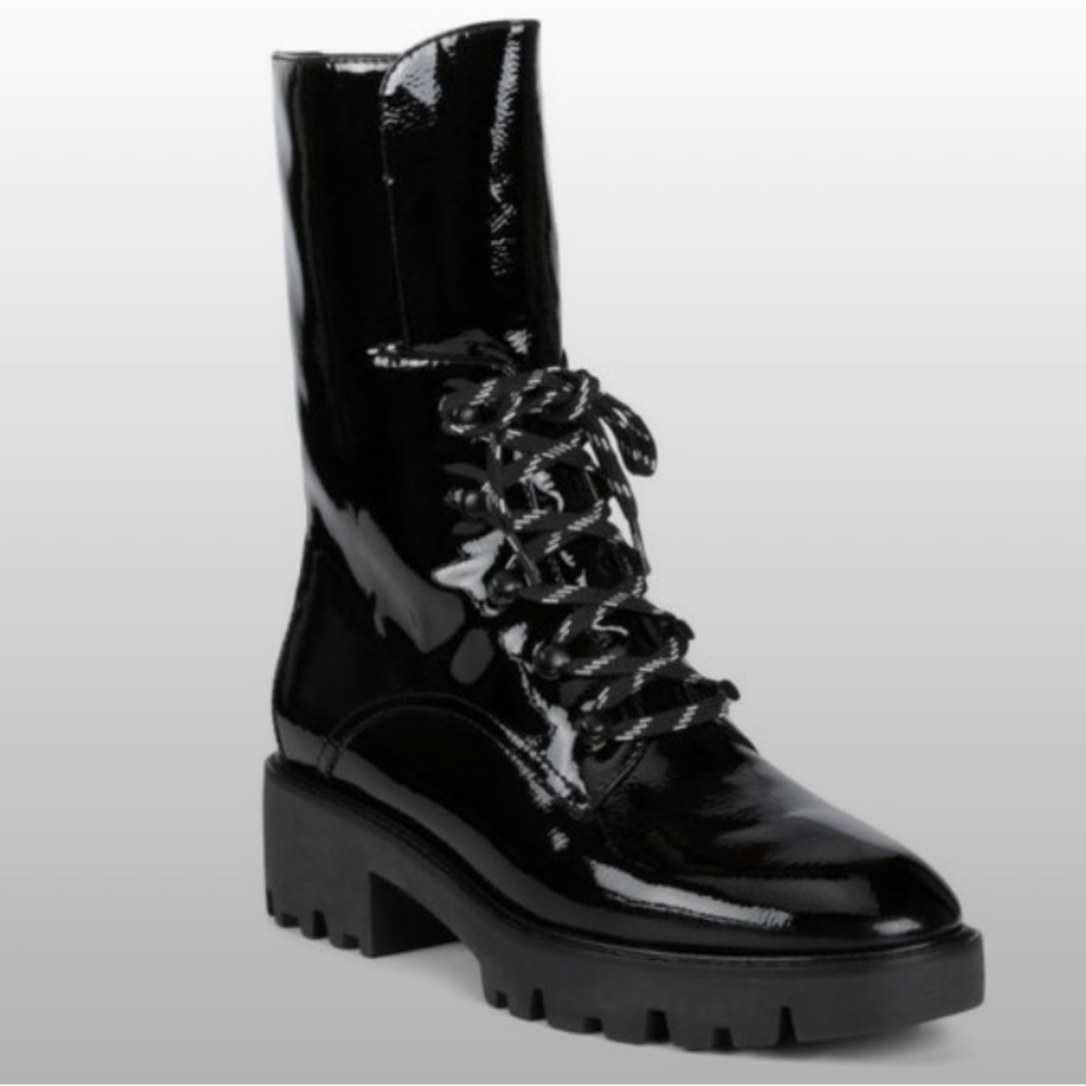 Donald Pliner Elyas Black Patent Leather Combat Boots